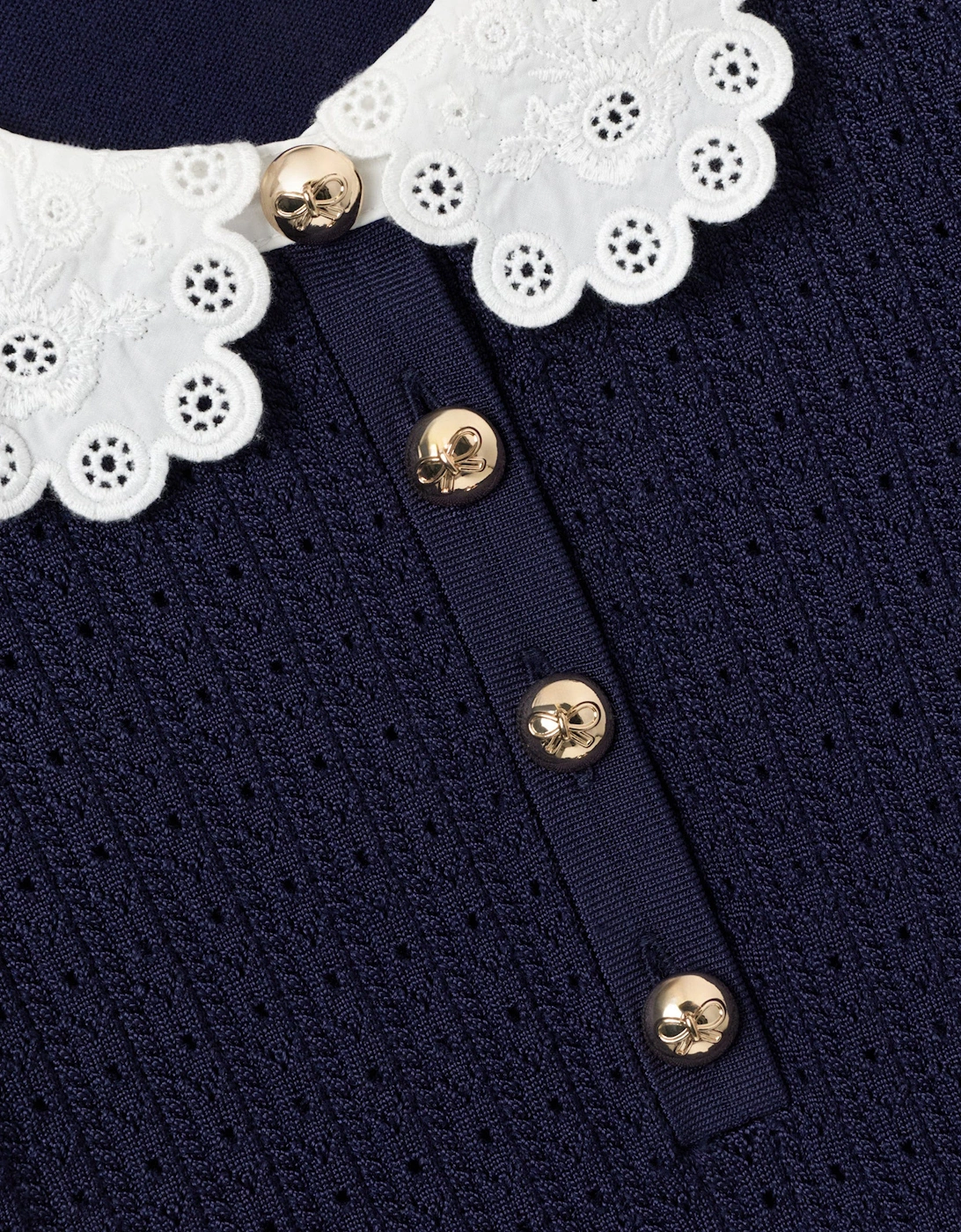 Girls Contrast Collar Knit Dress in Navy