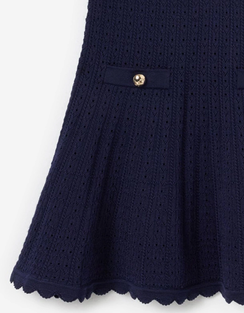 Girls Contrast Collar Knit Dress in Navy