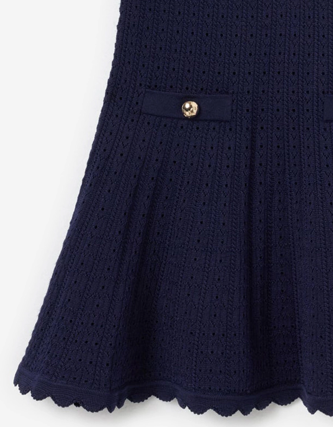 Girls Contrast Collar Knit Dress in Navy