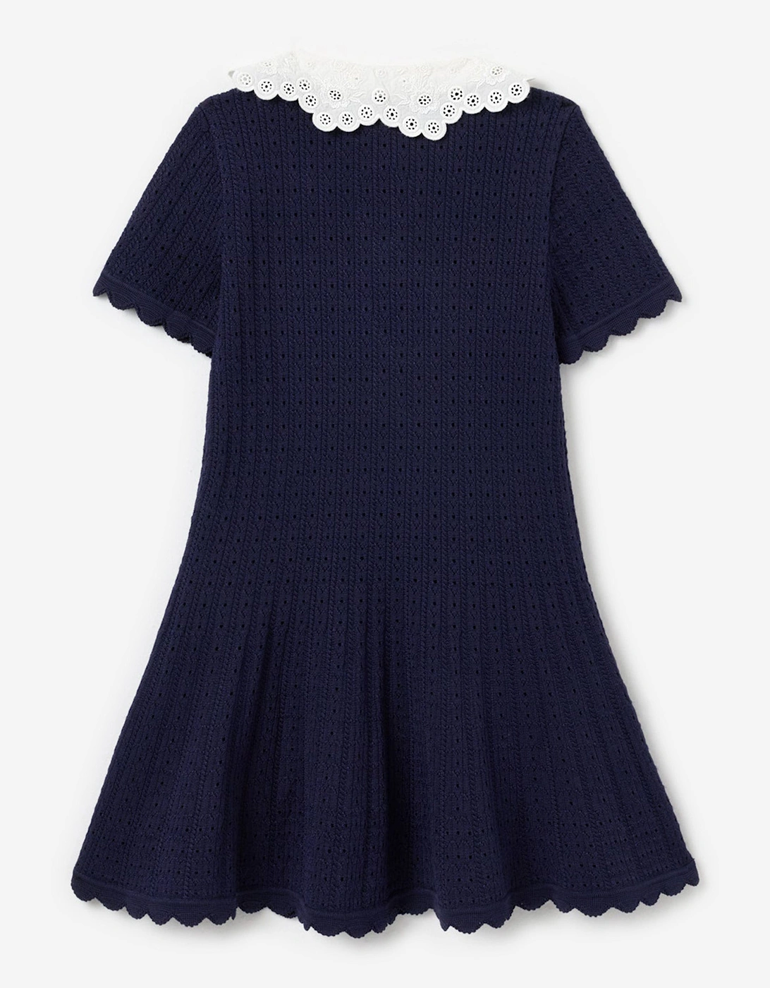 Girls Contrast Collar Knit Dress in Navy