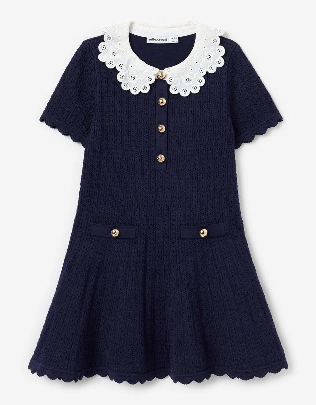 Girls Contrast Collar Knit Dress in Navy, 5 of 4