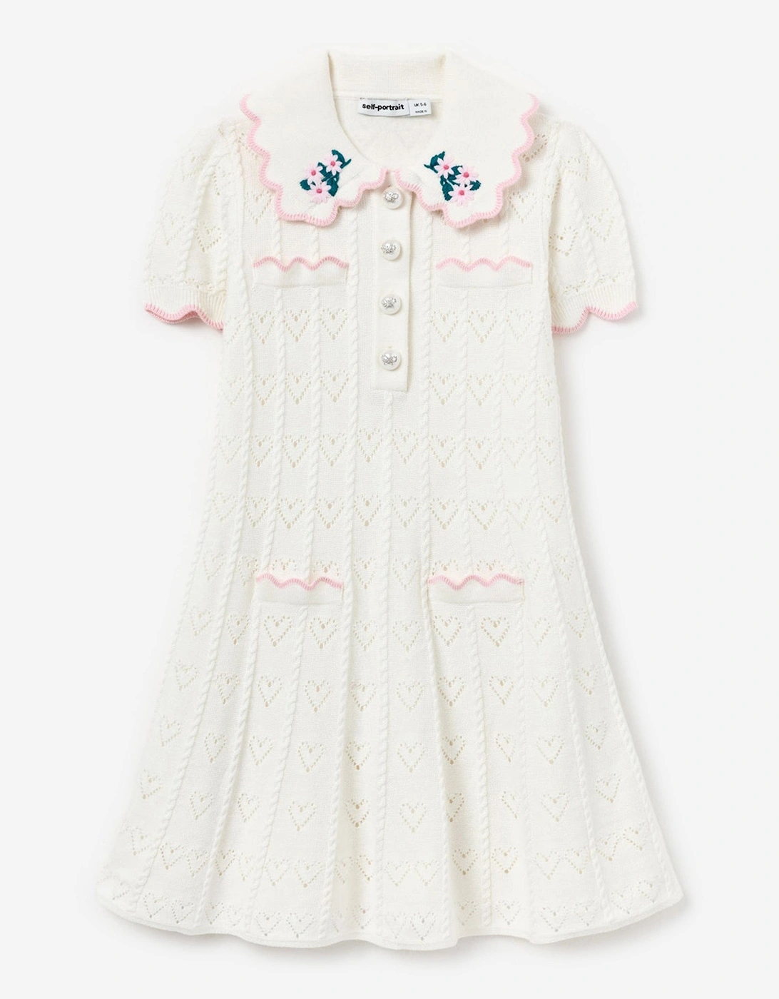 Girl's Self Portrait Girls Heart Knit Dress in Ivory - Cream - Size: 8 years/9 years/10 years