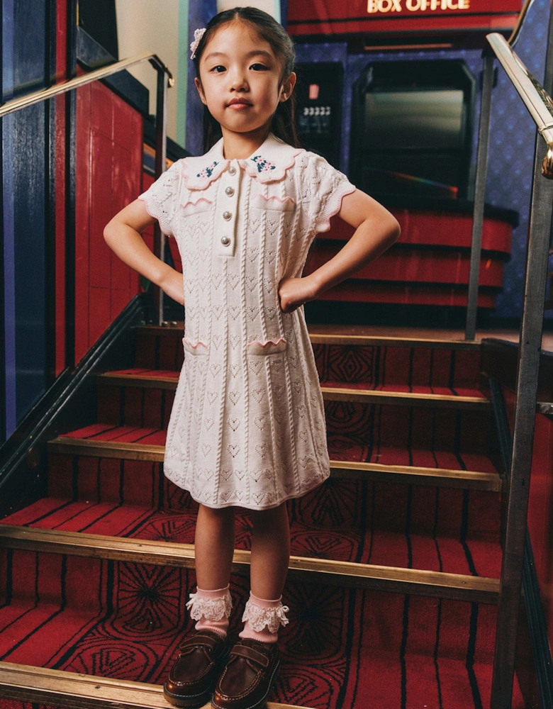 Girls Heart Knit Dress in Ivory