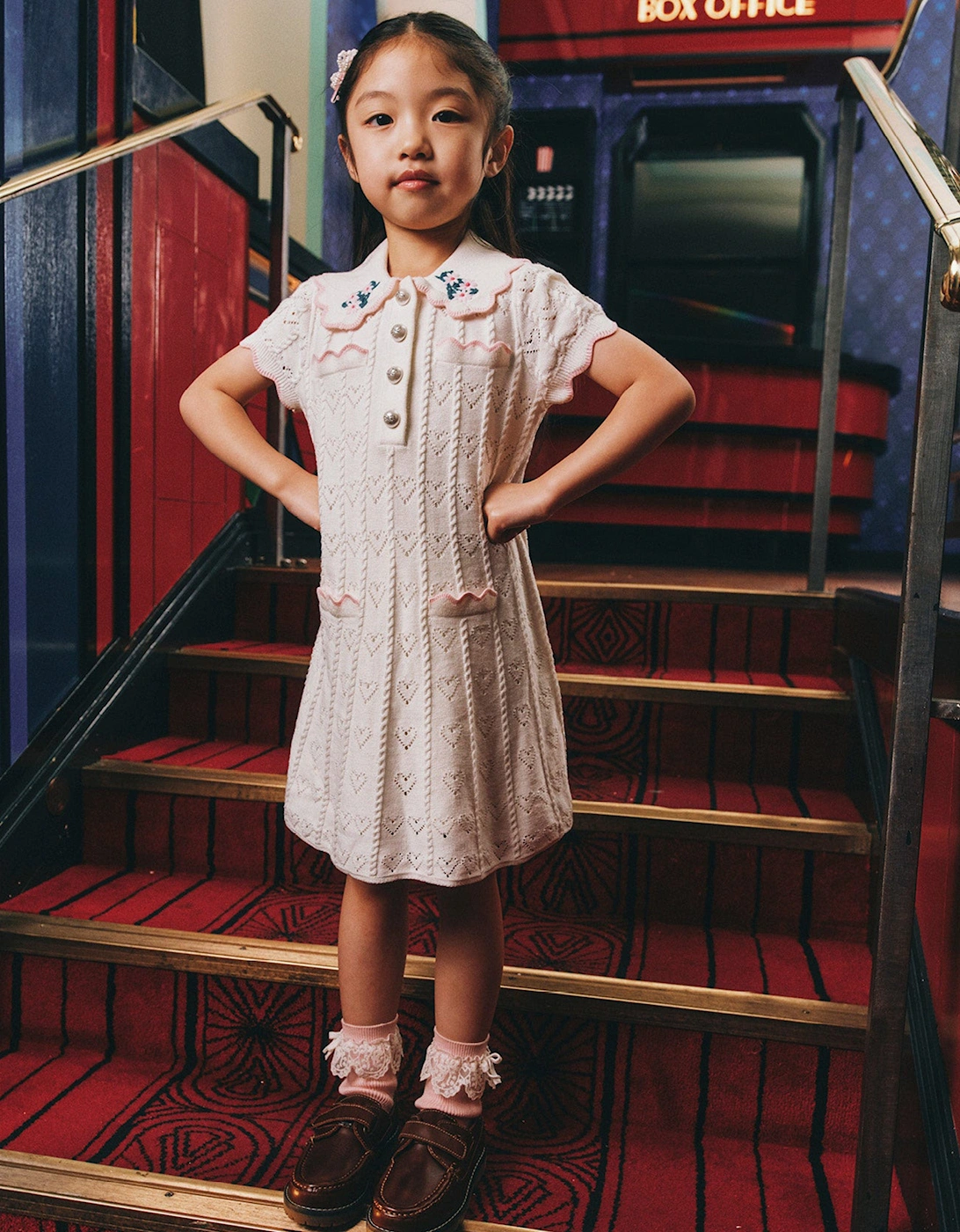 Girls Heart Knit Dress in Ivory