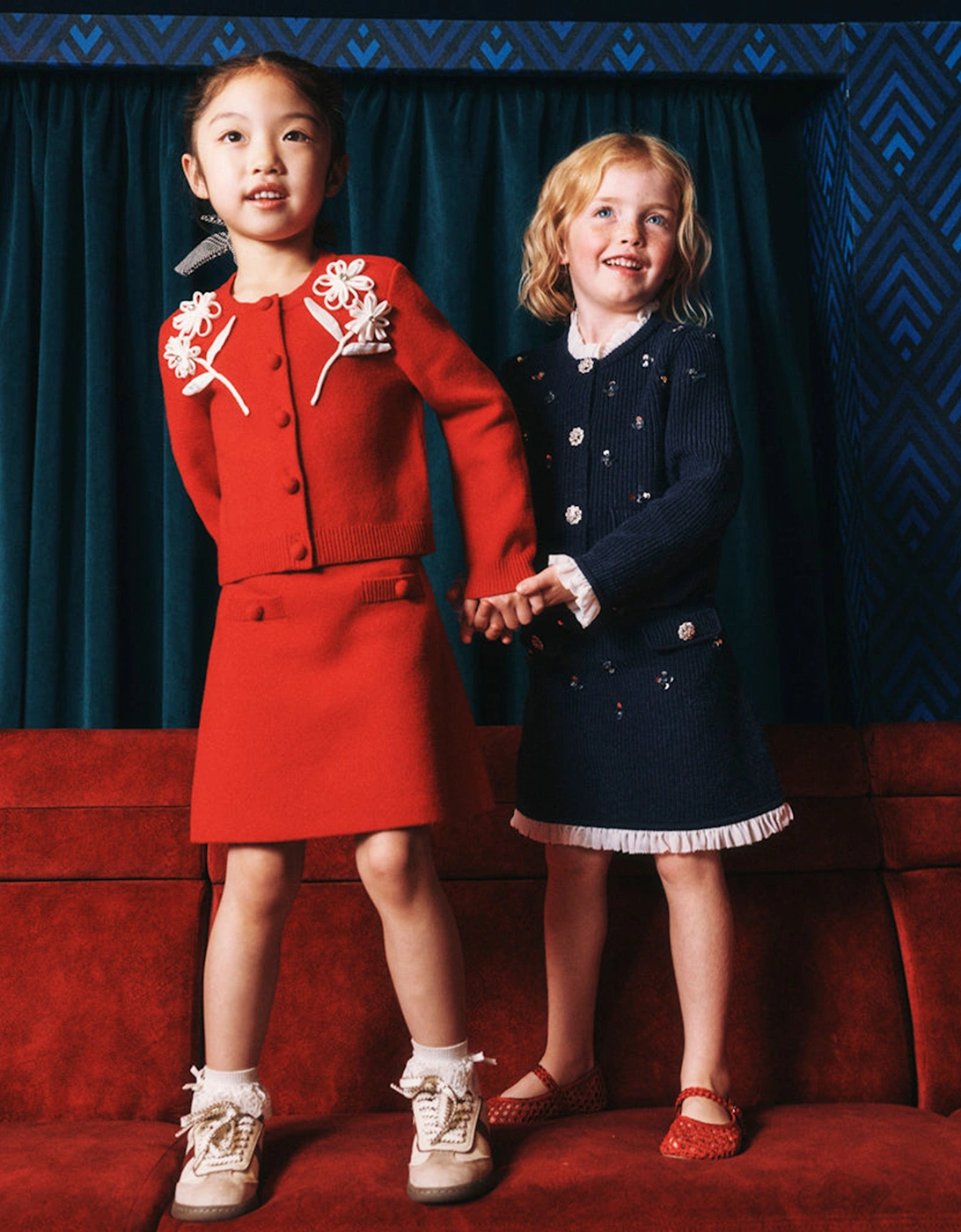 Girls Embellished Knit Skirt in Navy