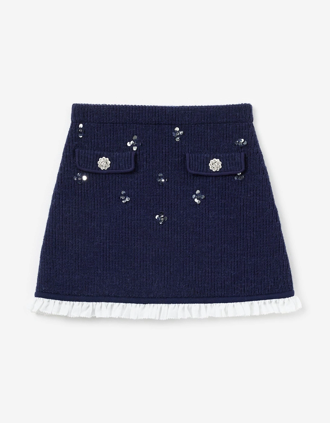 Self Portrait Girls Navy Embellished Knit Skirt In  3 Years/4 Years Size 3 Kids