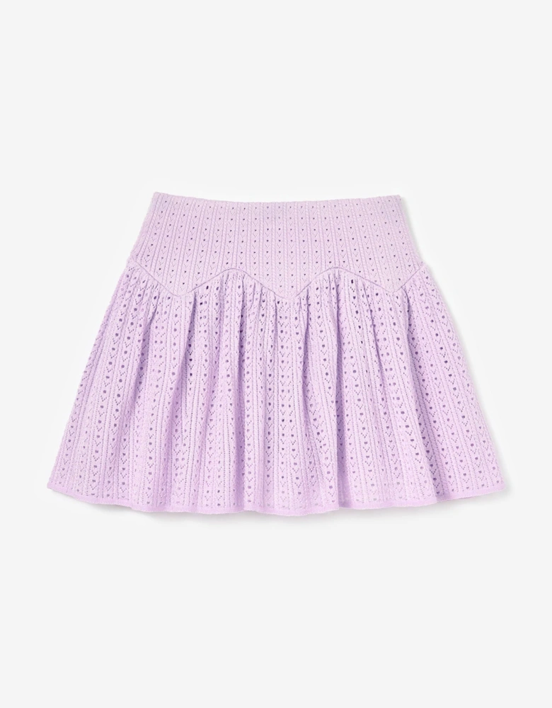 Girls Pointelle Ribbed Knit Skirt in Pink