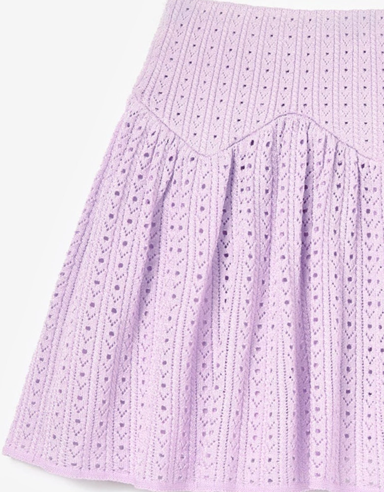 Girls Pointelle Ribbed Knit Skirt in Pink