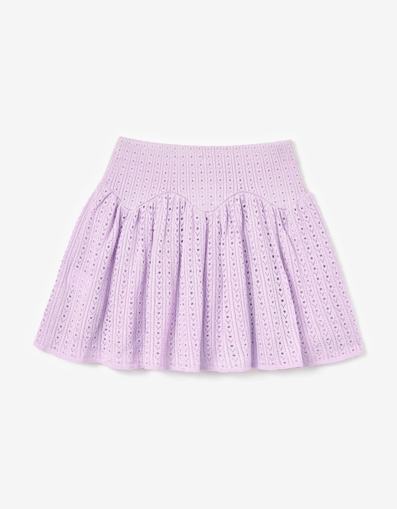 Girls Pointelle Ribbed Knit Skirt in Pink