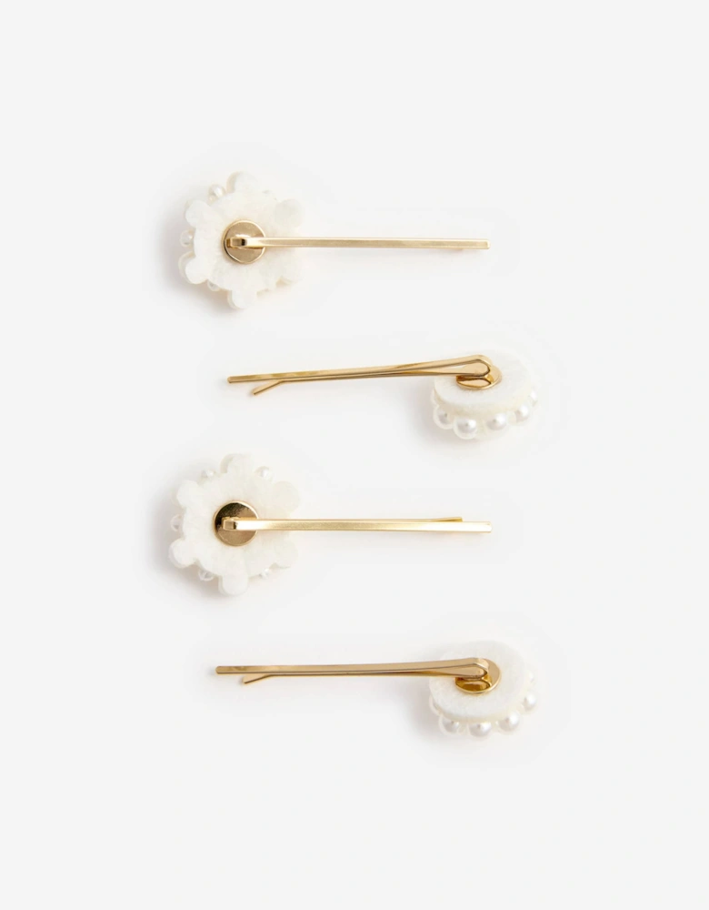 Girls Pearl Flower Hair Clips in Gold