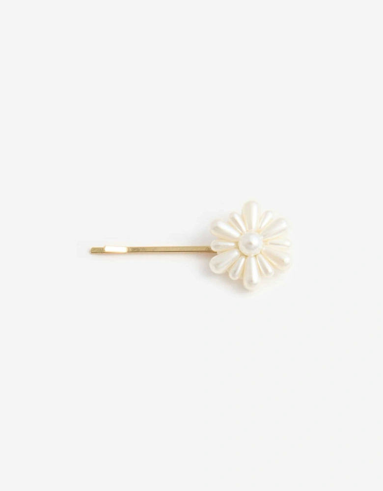 Girls Pearl Flower Hair Clips in Gold