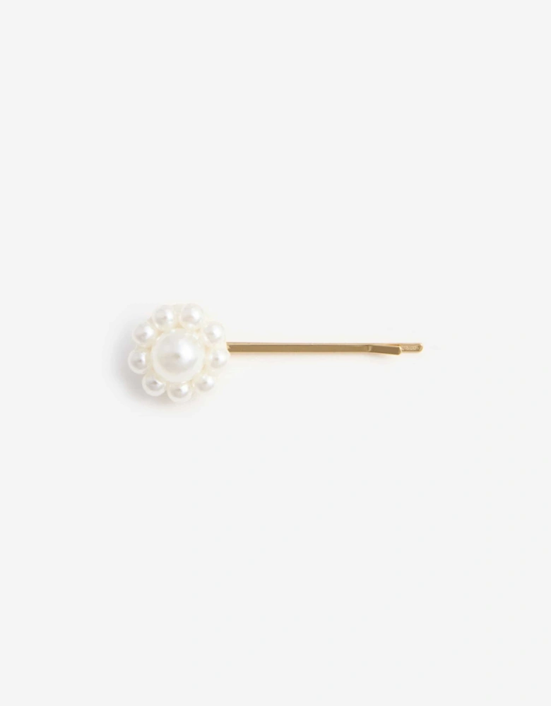 Girls Pearl Flower Hair Clips in Gold