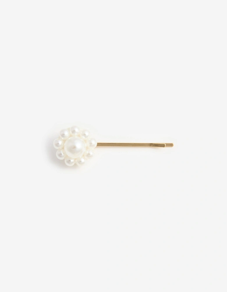 Girls Pearl Flower Hair Clips in Gold