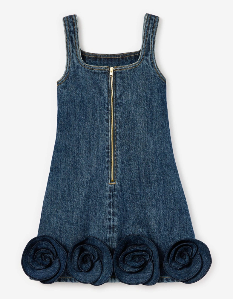 Girls Denim Flower Dress in Blue