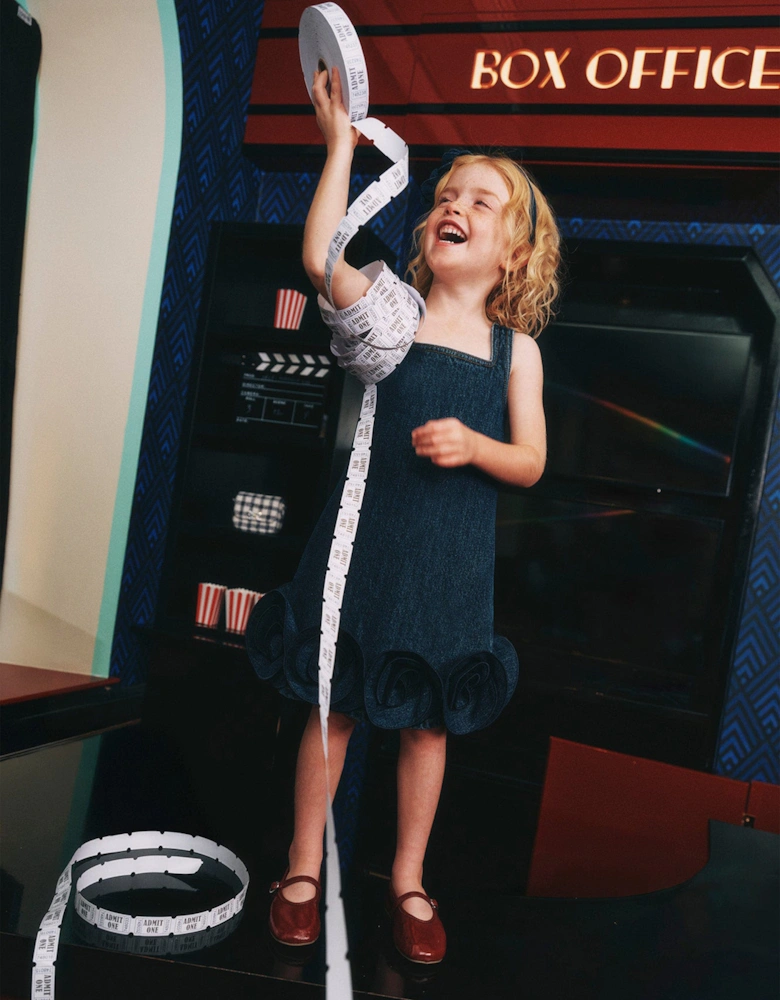 Girls Denim Flower Dress in Blue