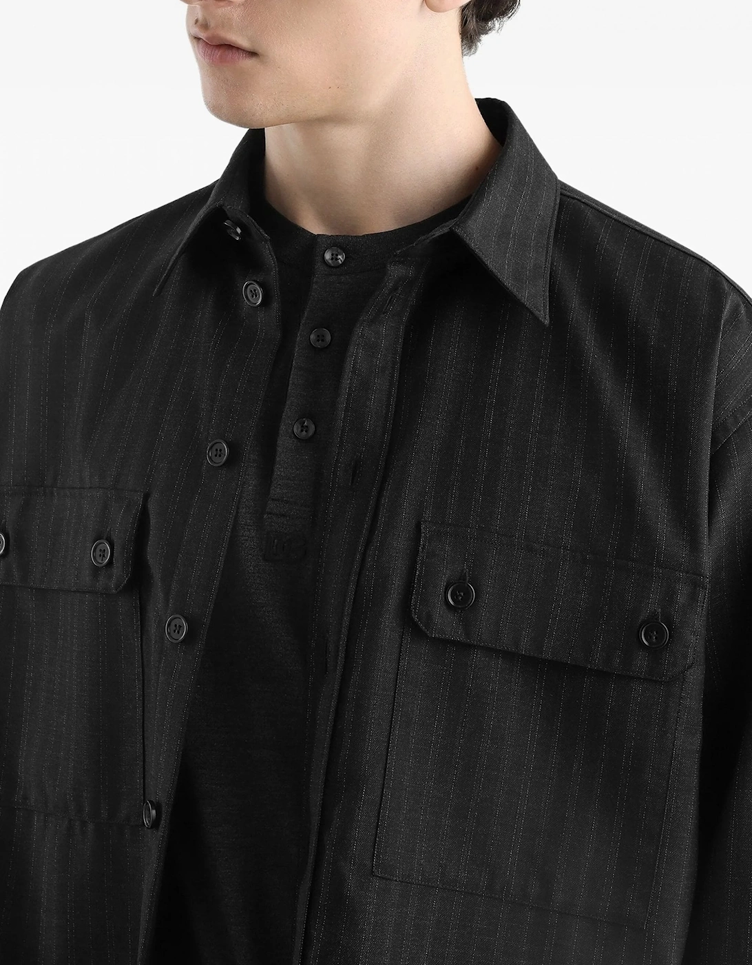 Over Fit Pin Stripe Shirt Black
