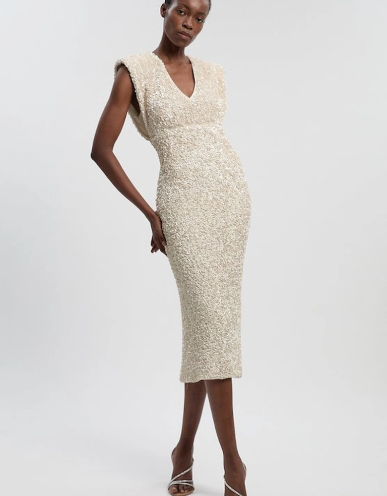 Textured Sequin Sleeveless Midi Dress
