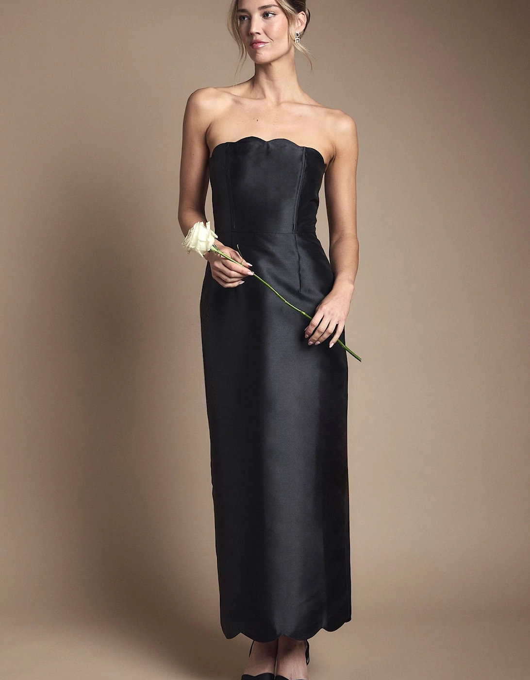 Scallop Detail Twill Column Bridesmaid Dress, 2 of 1