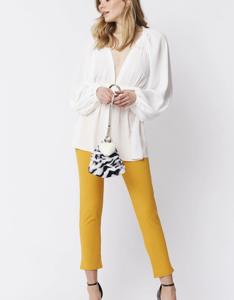 Cream Pyramid Faux Fur Bag