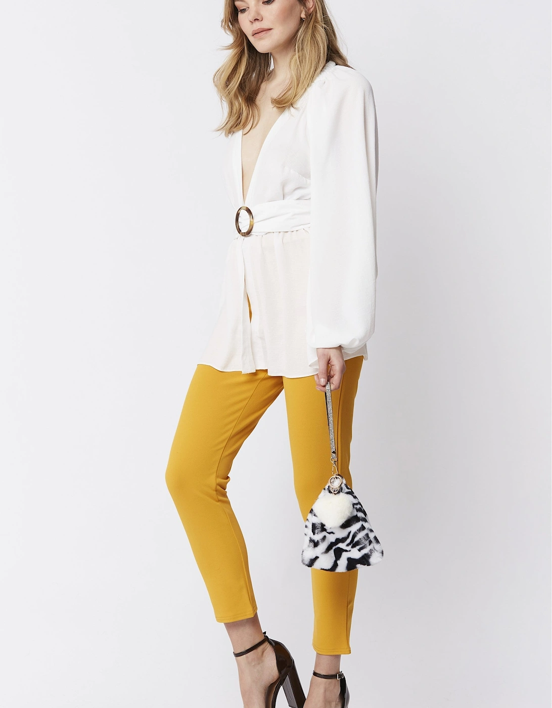 Cream Pyramid Faux Fur Bag