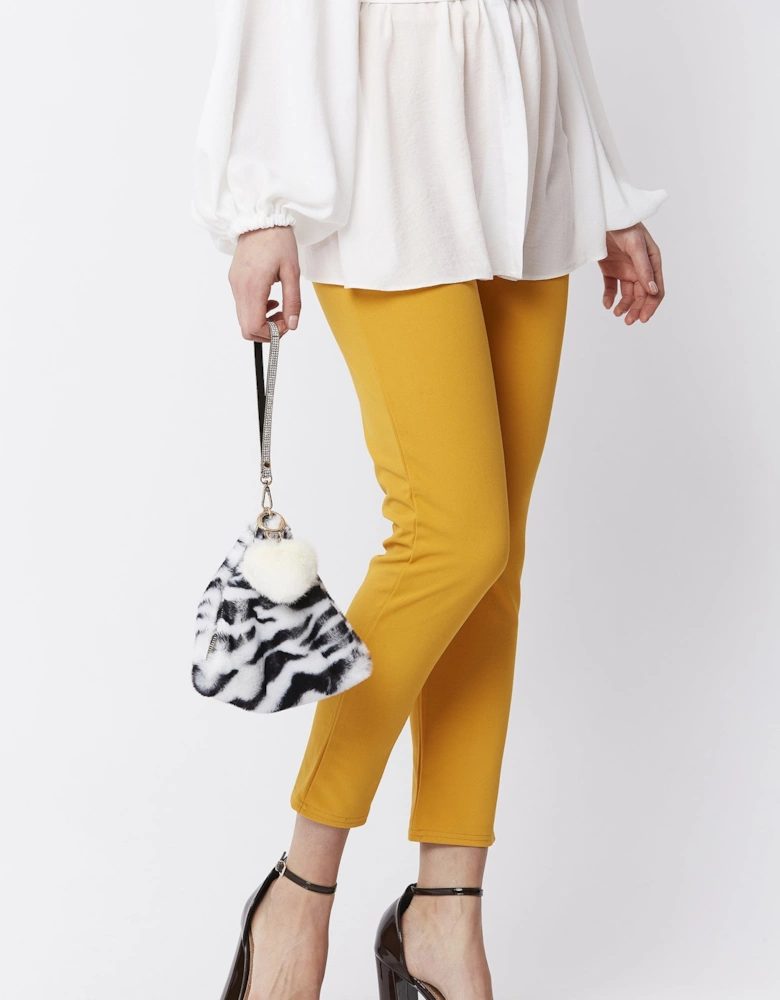 Cream Pyramid Faux Fur Bag