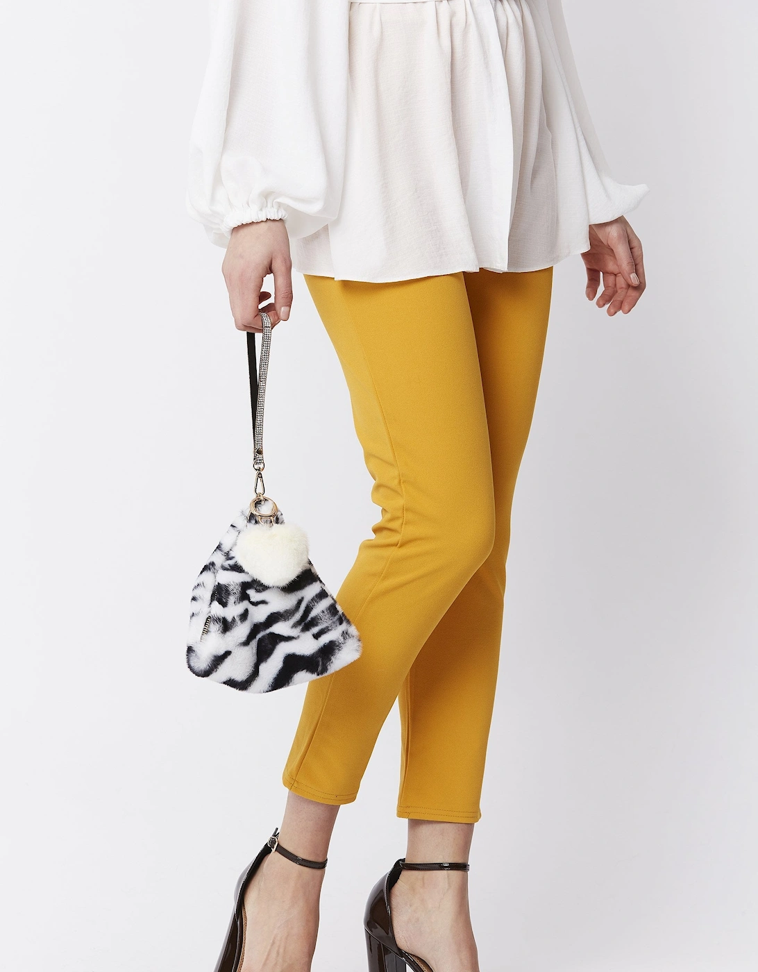 Cream Pyramid Faux Fur Bag