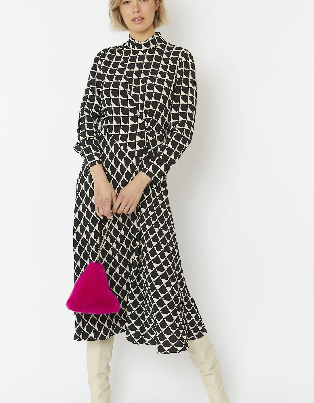 Pink Pyramid Faux Fur Bag