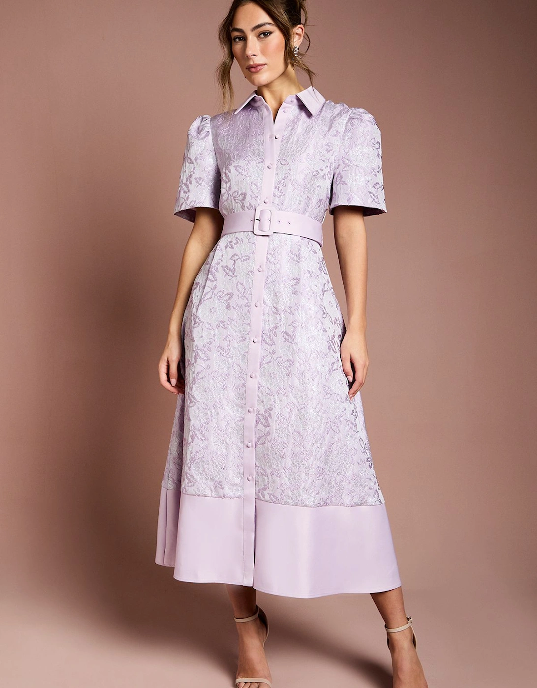 Short Sleeve Shirt Jacquard Midi Dress, 2 of 1