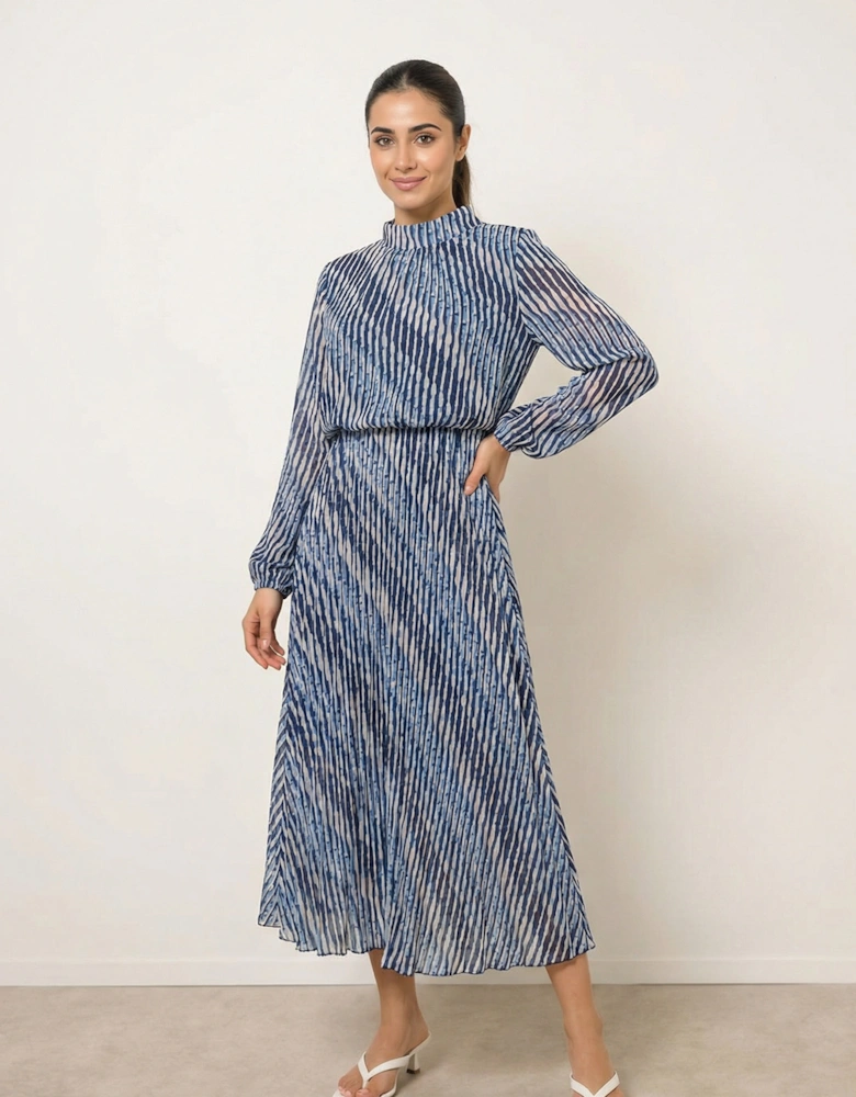 Navy High Neck Bubble Print Dress