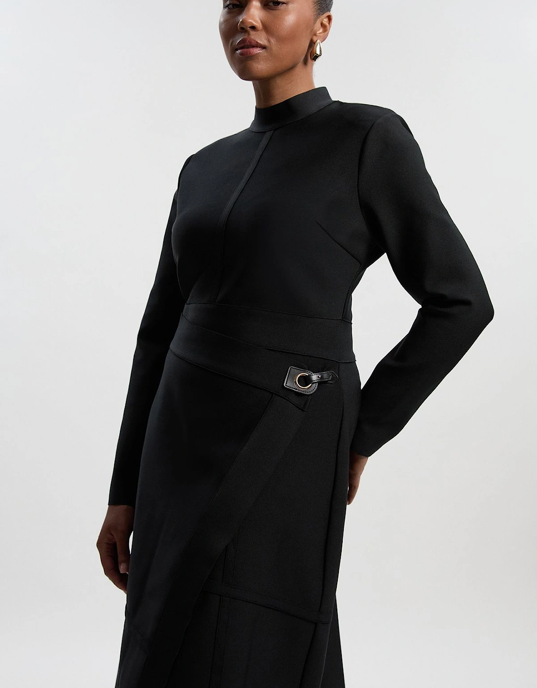 Plus Size Figure Form Bandage Asymmetric Long Sleeve Knit Midi Dress, 2 of 1