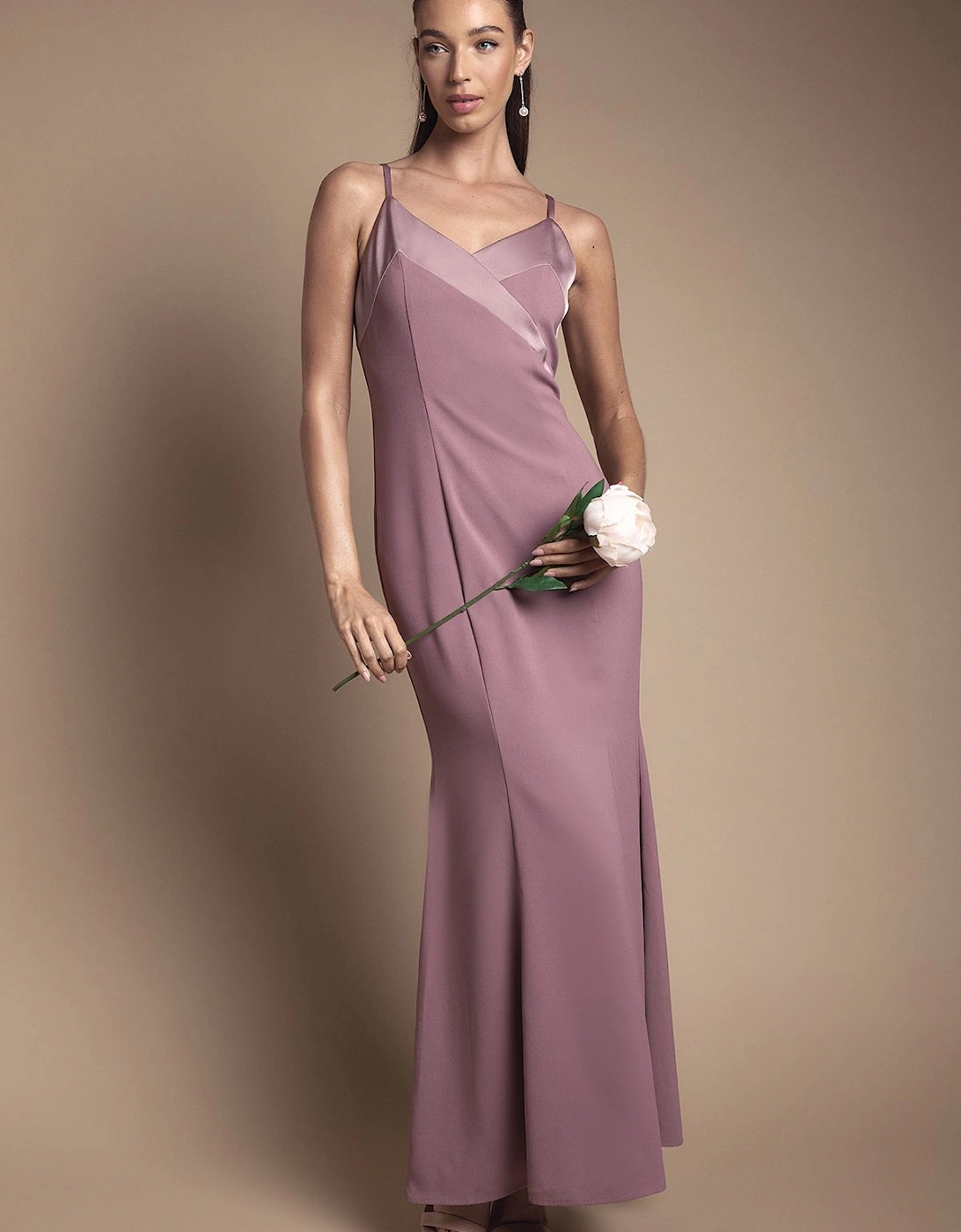 Strappy V Neck Satin Trim Bridesmaid Dress, 2 of 1