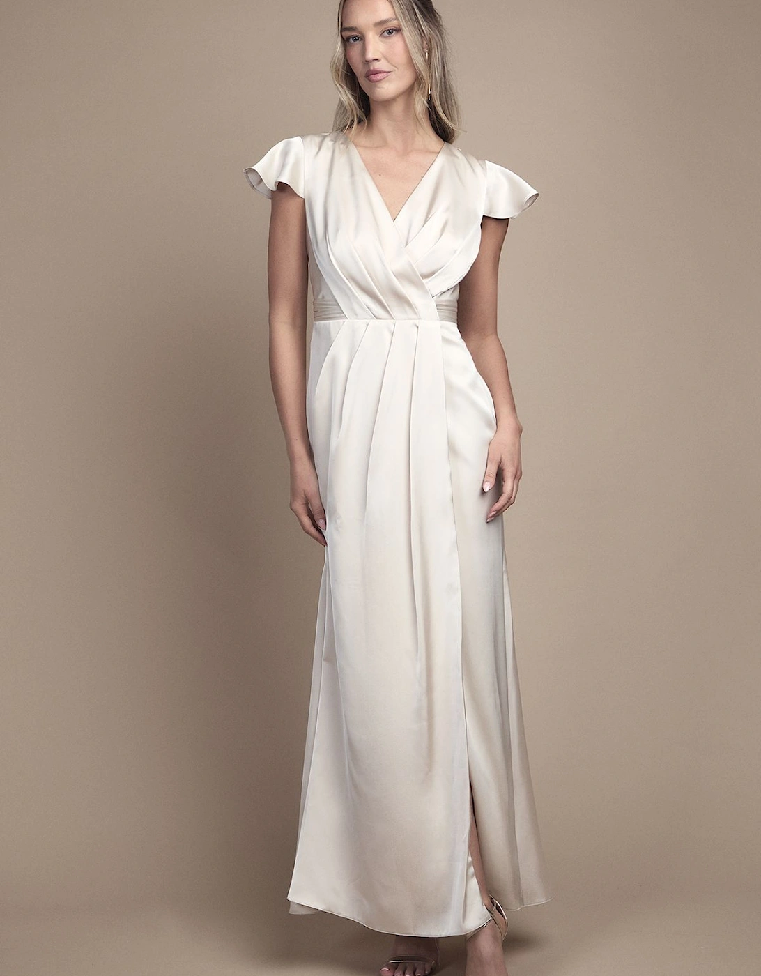 Wrap Front Flutter Sleeve Maxi Bridesmaid Dress, 2 of 1