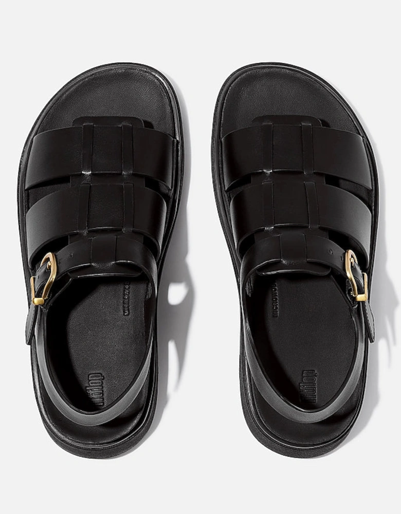 Womens Gen-FF Leather Fisherman Sandals - All Black 090