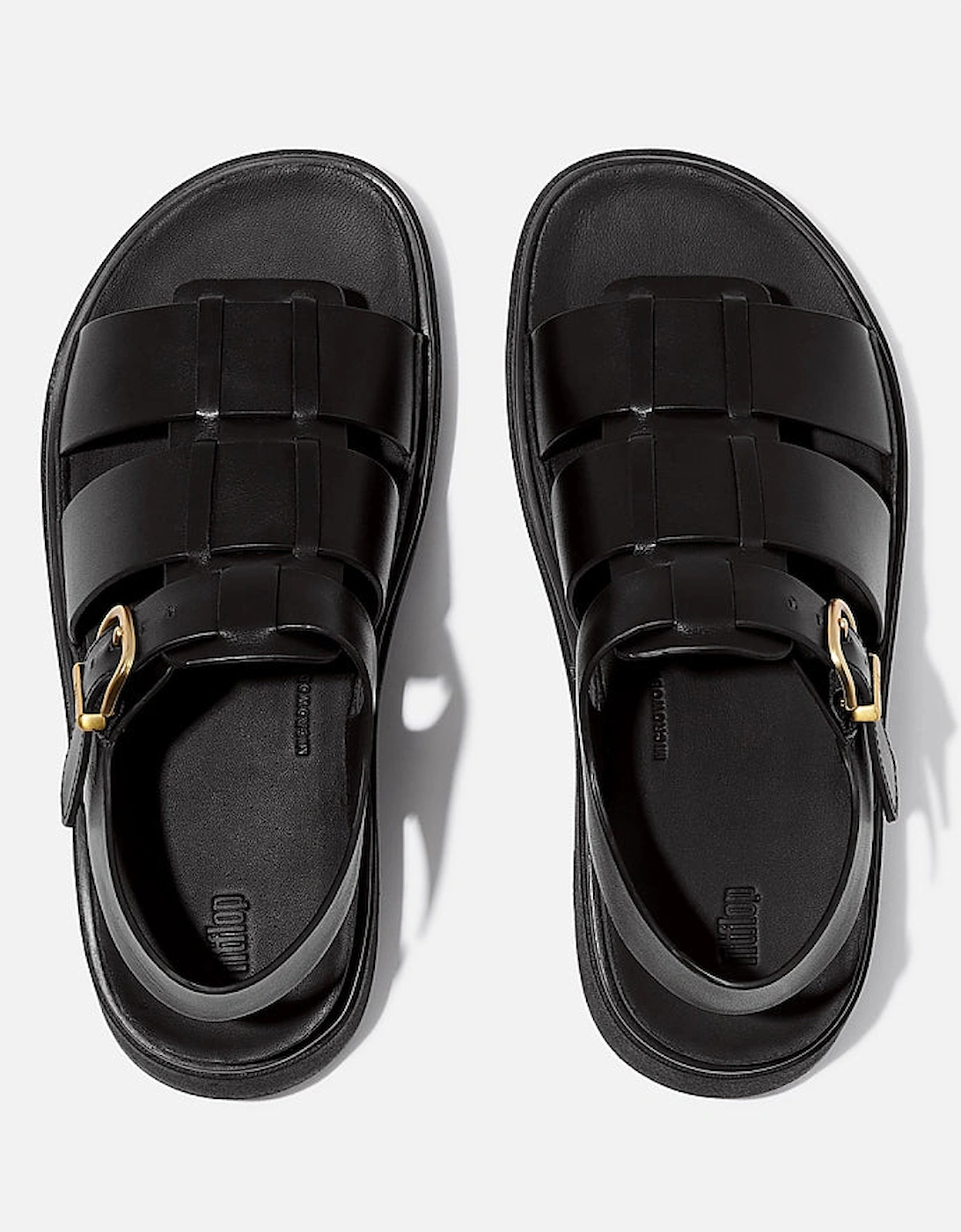 Womens Gen-FF Leather Fisherman Sandals - All Black 090