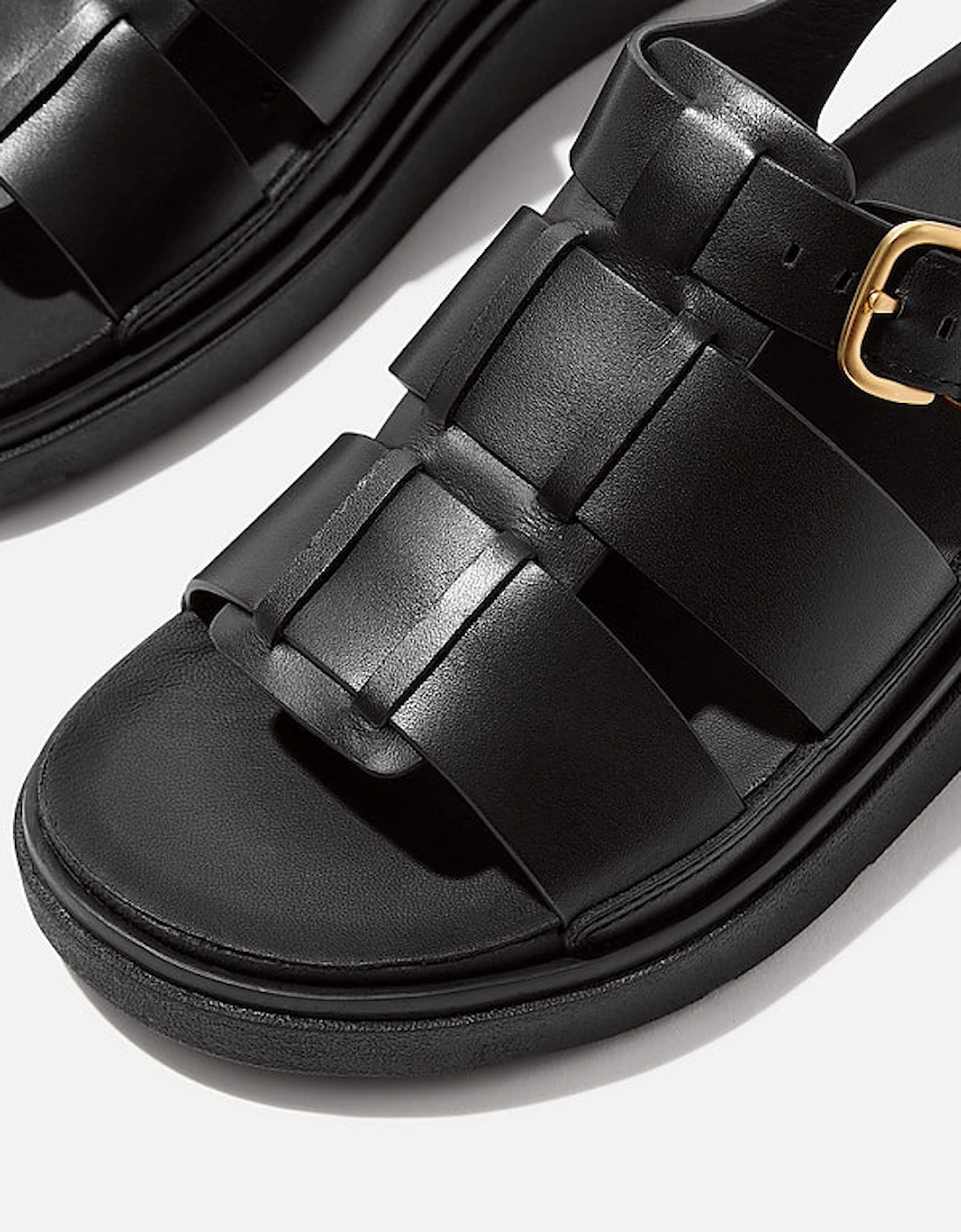 Womens Gen-FF Leather Fisherman Sandals - All Black 090