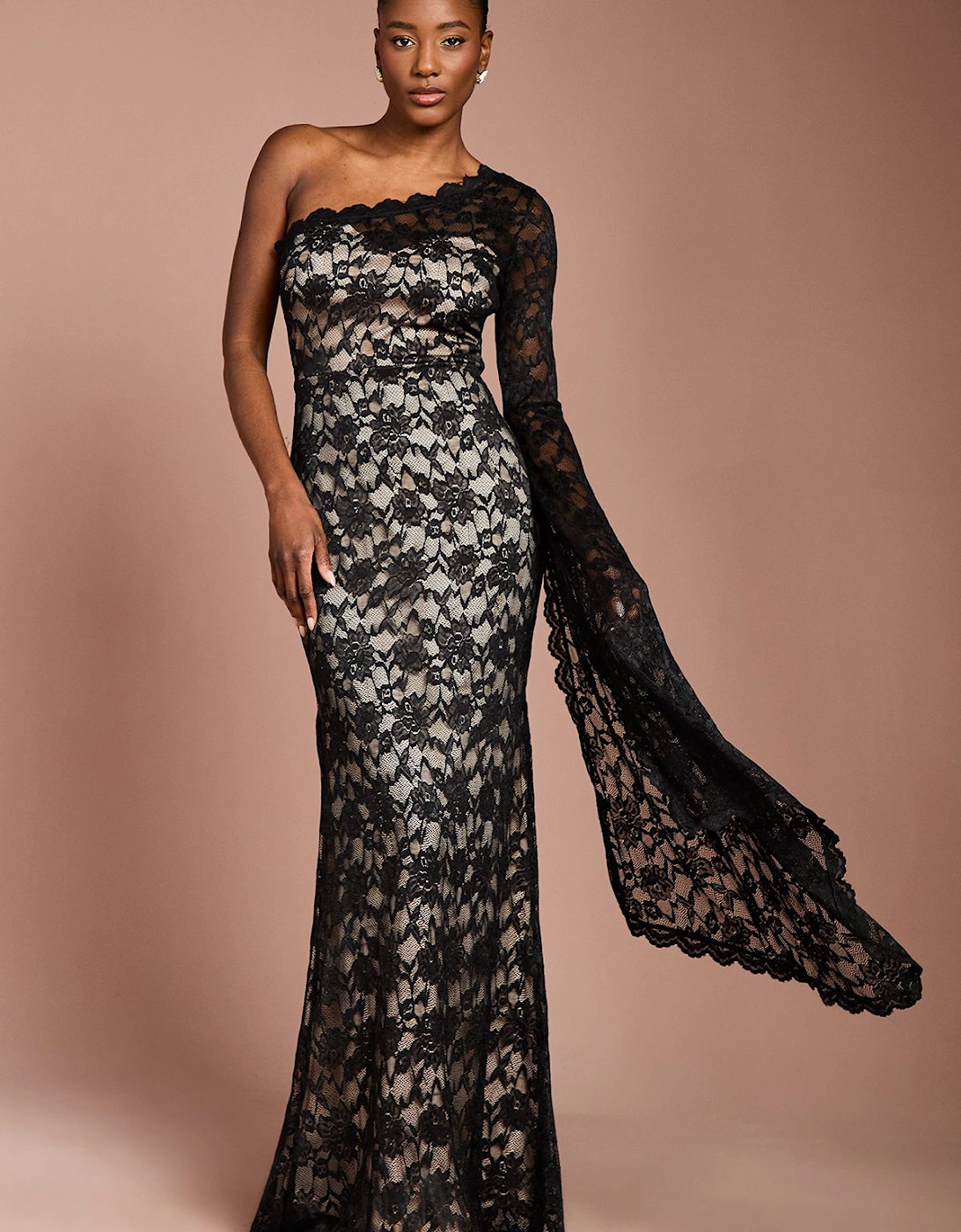 One Shoulder Cap Detail Lace Maxi Dress, 2 of 1