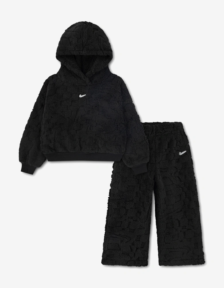 Girls Cozy PO Hood Tracksuit in Black
