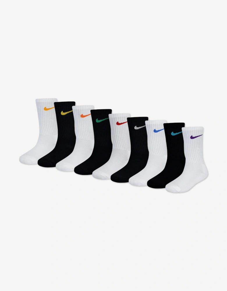 Kids Holiday 9 Pack Crew Box Socks Set in Black