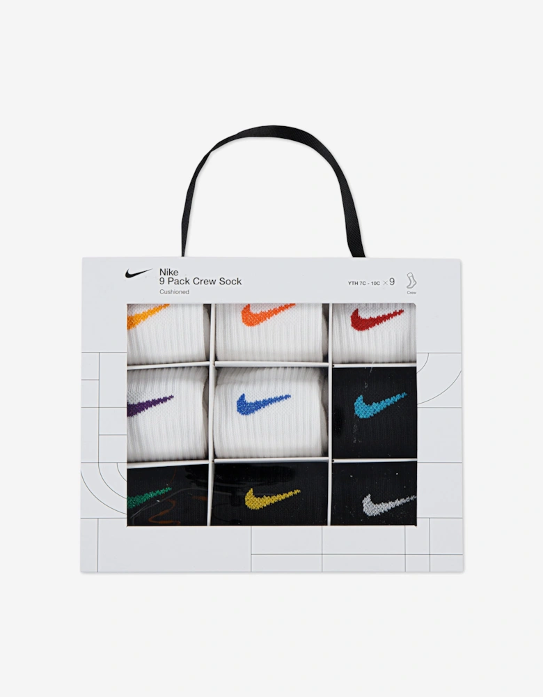 Kids Holiday 9 Pack Crew Box Socks Set in Black