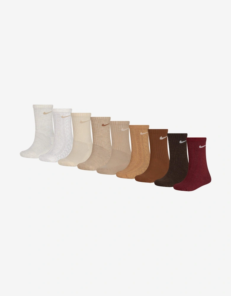 Kids Holiday 9 Pack Crew Box Socks Set in Beige