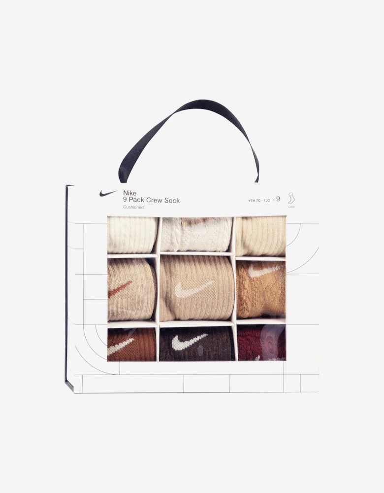 Kids Holiday 9 Pack Crew Box Socks Set in Beige