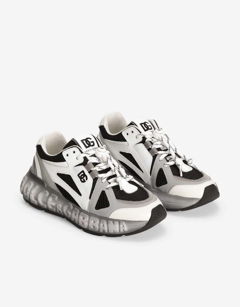 Boys Mesh and Leather Lace Up Trainers in White