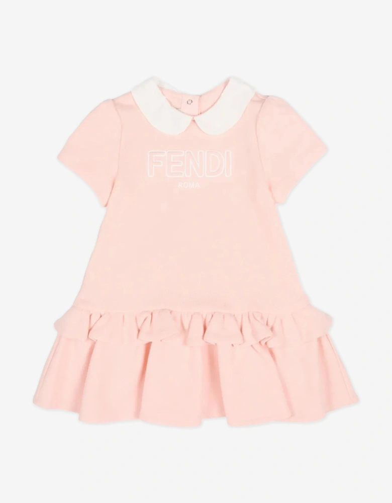 Baby Girls Logo Ruffle Dress in Pink