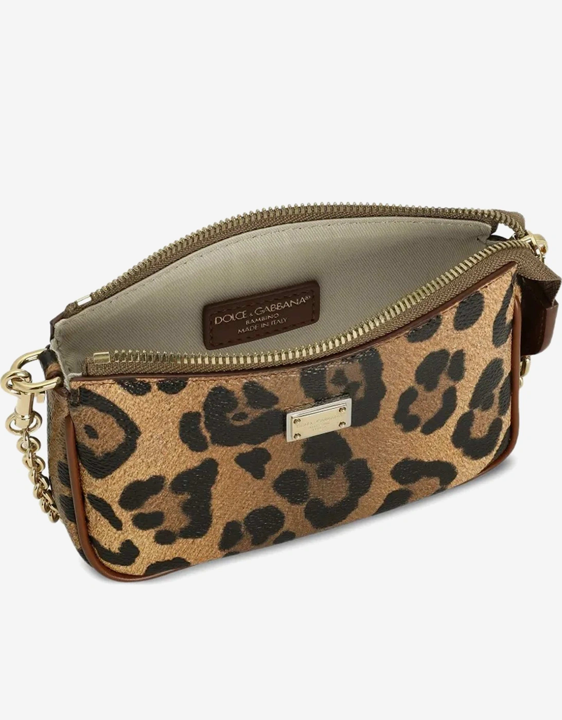 Girls Leather Leopard Print Shoulder Bag in Brown (16cm)