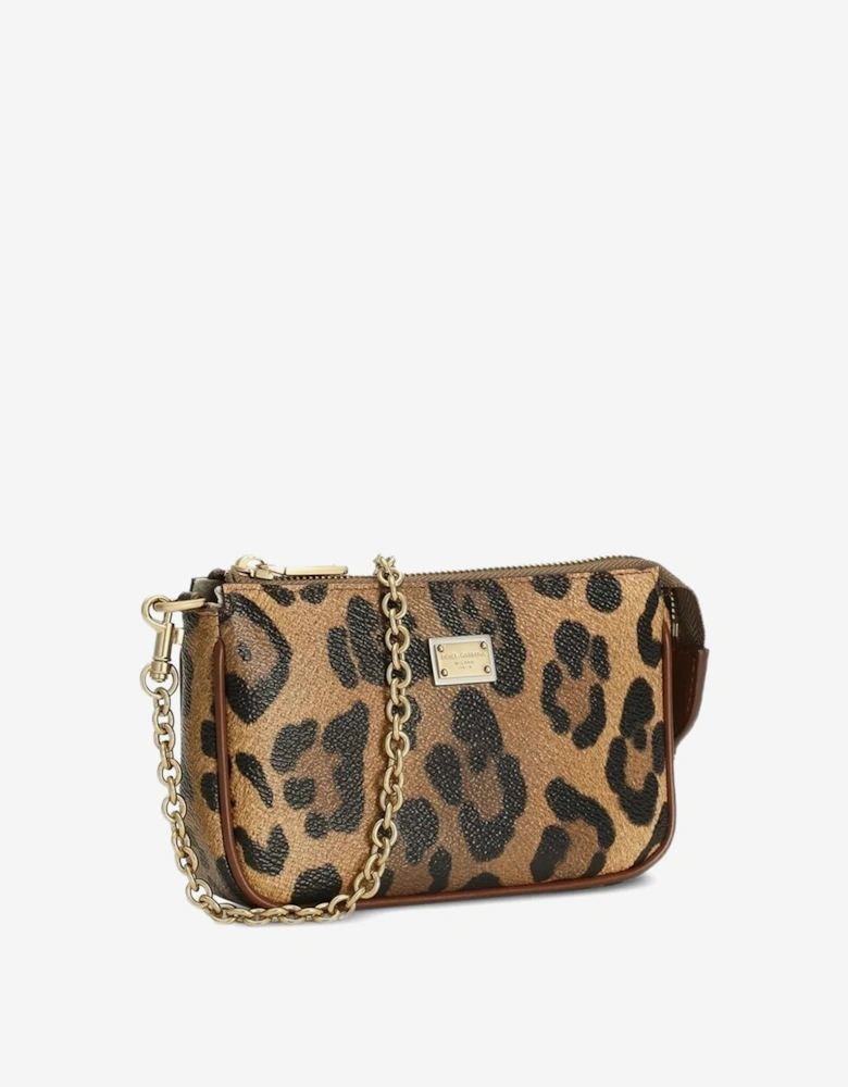 Girls Leather Leopard Print Shoulder Bag in Brown (16cm)