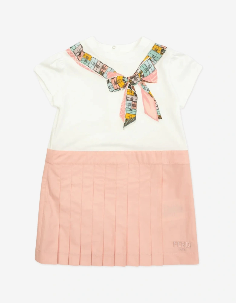 Baby Girls Trompe l'oeil Bow Print Dress in Pink