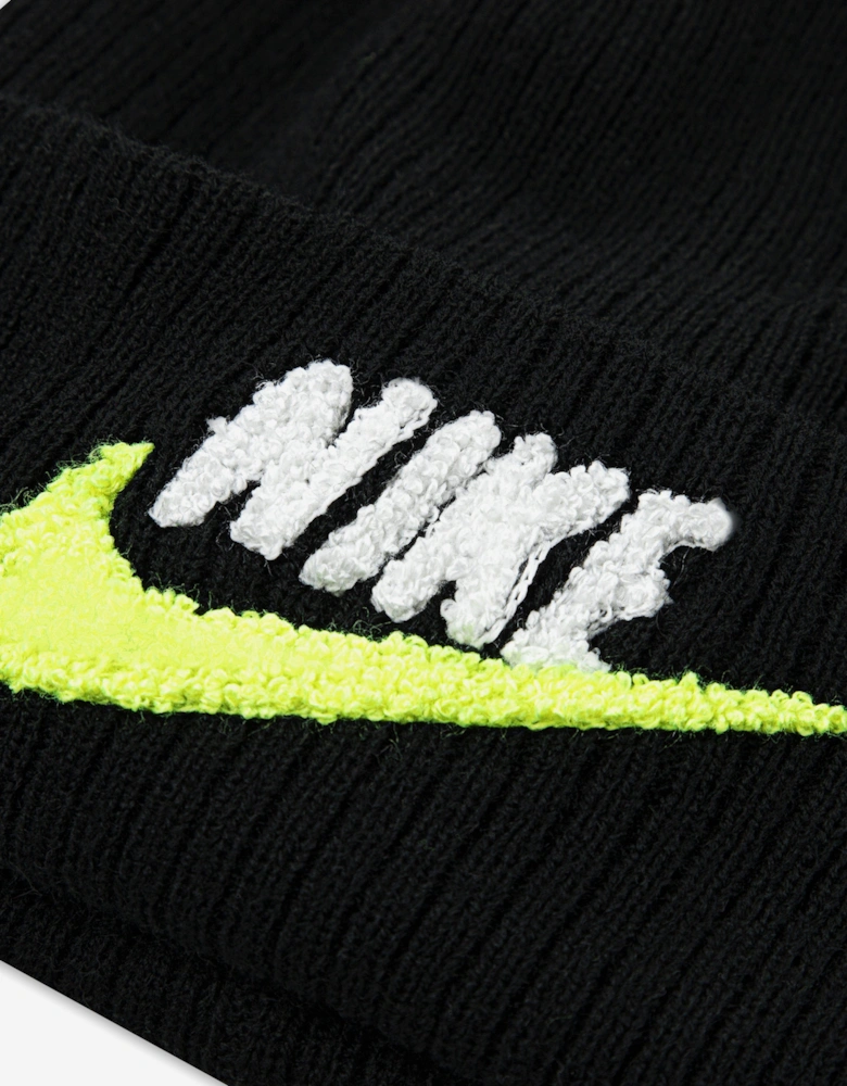 Kids Club Chenille Peak Beanie in Black