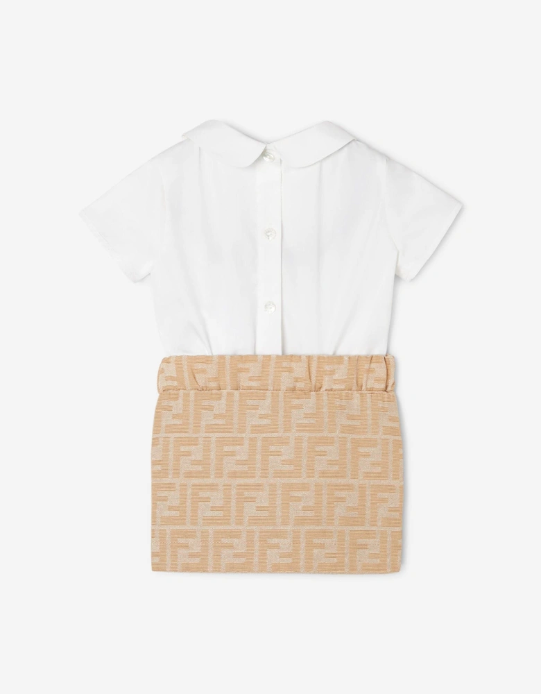Baby Girls Poplin and Jacquard FF Logo Dress in Beige