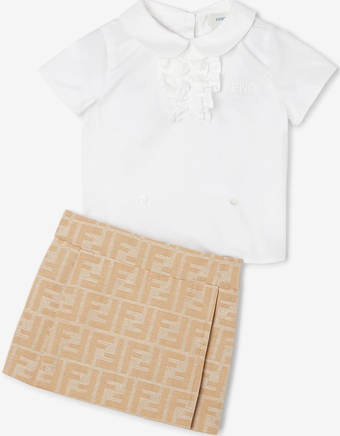 Baby Girls Poplin and Jacquard FF Logo Dress in Beige