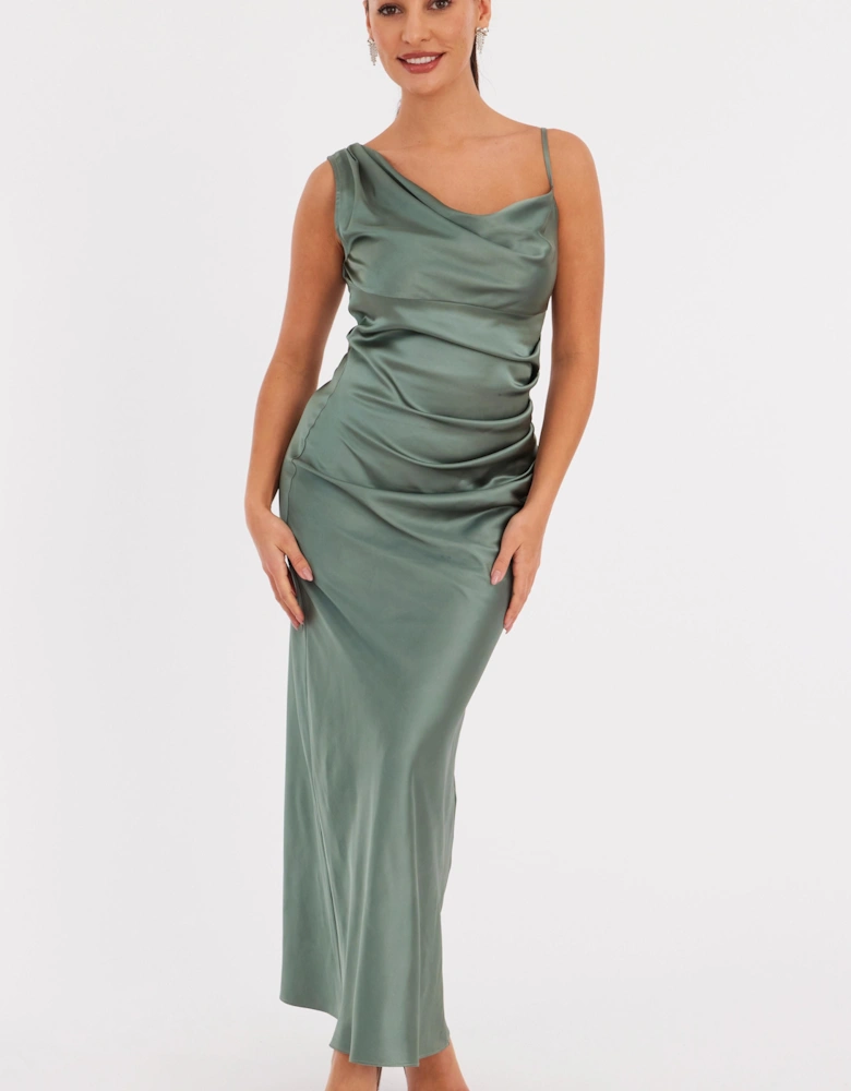Green Petite Satin Cowl Neck Maxi Dress